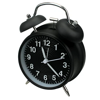 Image of homchen 4 Twin Bell Alarm Clock Non Ticking, Battery Operated Old Fashioned Loud with Nightlight for Bedrooms(Black)