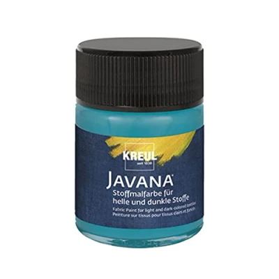 Image of Kreul 91980 Javana Light and Dark Fabrics, 50 ml Bottle Turquoise, Brilliant Water Based Paint, Pastoser Character, for Stamping Stenciling, Washable After Fixing