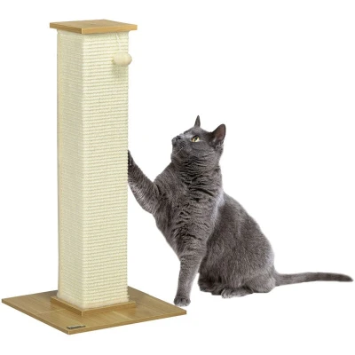 Image of PawHut Cat Scratching Post 80cm Tall Scratch with Hanging Ball Toy, Scratcher Natural Sisal Rope