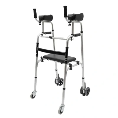 Image of Aluminium Rollator Upright Mobility Walker 4 Wheel Walking Aid Lightweight Folding with Seat Lockable Brakes for Elderly or Disability