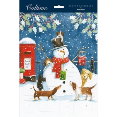 Image of Traditional Advent Calendar Snowman &amp; Dogs Christmas Gift Idea 607066 Caltime by Woodmansterne