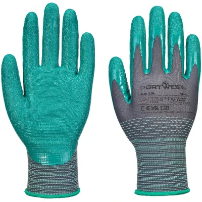 Image of Portwest Grip 15 Nitrile Crinkle Glove (Pk12) Grey/Green XL