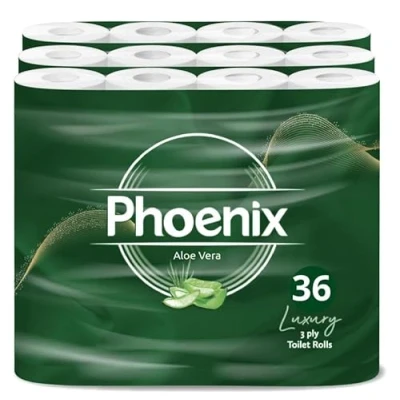 Image of Phoenix Soft Aloe Vera Fragranced Luxury Toilet Rolls Bulk Buy Quilted White 3 Ply Paper (36 Pack)
