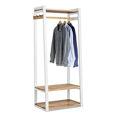 Image of Statement Furniture Florence White Open Wardrobe with Shelves. Large Wooden Clothes Rail for Bedrooms and Hallways