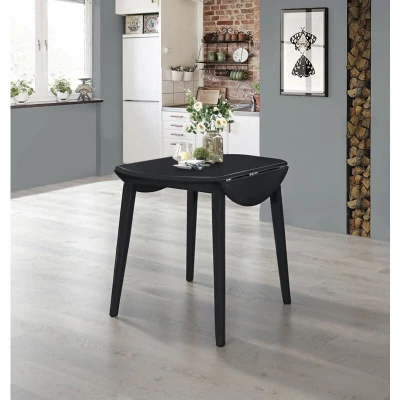 Image of Hallowood Furniture Ledbury Small Drop Leaf Dining Table, Round Wooden Folding Table in Black Finish, Kitchen Diner for Home &amp; Café