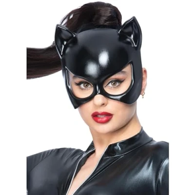 Image of Smiffys Fever Black Cat Eyemask on Elastic, Fancy Dress, Dress Up Masks