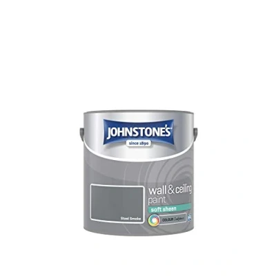 Image of Johnstone&#039;s Wall &amp; Ceiling Paint Steel Smoke Soft Sheen Finish Emulsion Fantastic Coverage Easy to Apply Dry in 1 2 Hours 12m2 per Litre 2.5L