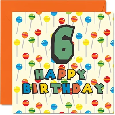 Image of 6th Birthday Card Unisex Lollipop Sweets Candy Happy 6 Year Old Son Daughter Brother Sister Grandson Granddaughter Niece Nephew Cousin, 145mm x Sixth Bday Greeting