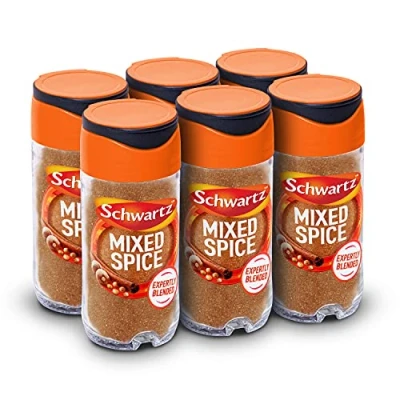 Image of Schwartz Ground Mixed Spice 28 G Jar Pack of 6 Expertly Blended With Coriander, Caraway, Nutmeg, Cloves and Cinnamon Perfect for Hot Buns, Pies, Fruit Crumbles, Savoury Dishes