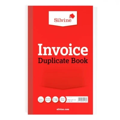 Image of Silvine 8x5&quot; Duplicate Invoice Book Numbered 1 50 with Index Sheet