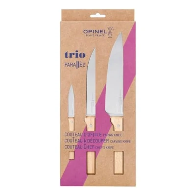 Image of Opinel 3 piece knife set, Parallèle, stainless steel/wood