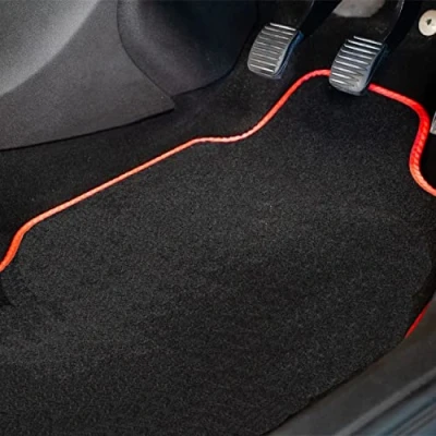 Image of Carpet Floor Mats for the Renault Trafic (2001 2014) Custom Van Accessory Tailored fit, Granulated Anti Slip Layer &amp; Red Binding