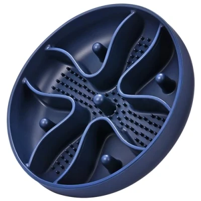 Image of Slow Feeder Dog Bowl,Doweiss Soft Rubber Silicon Eating Bowls Non Slip Puzzle Healthy Bowl for Pets (Navy Blue)
