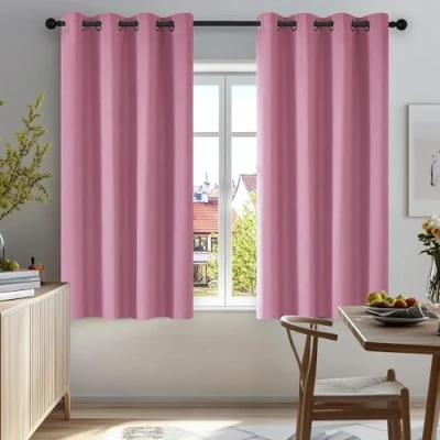 Image of Deconovo Pink Blackout Curtains Solid Thermal Insulated Eyelet for Nursery 46 x 54 Inch 2 Panels