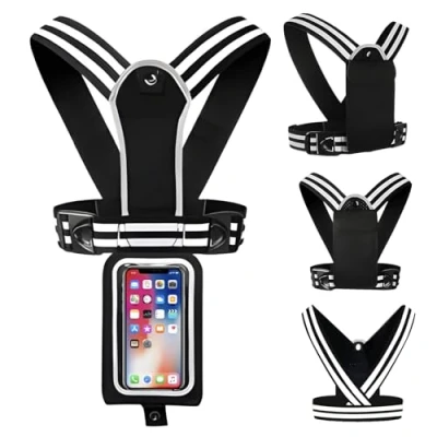Image of Running Vest, Vest Phone Holder, Reflective Gear, with Adjustable Waistband and Detachable Waterproof Pouch for Men Women, Running, Cycling
