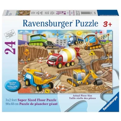 Image of Ravensburger Construction Fun 24 Piece Giant Floor Jigsaw Puzzle for Kids Age 3 Years Up Tractors, Diggers, Bulldozer, Forklift, Truck