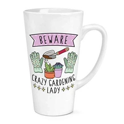 Image of Beware Crazy Gardening Lady 17oz Large Latte Mug Cup