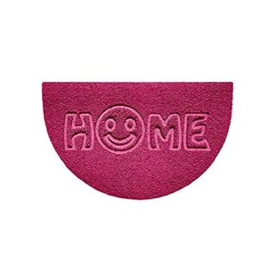 Image of Nicoman Embossed Halfmoon Half Circle Door Mat Dirt Trapper Jet Washable Doormat 70x44cm (Pink, HOME SMILEY FACE Shape) Use Indoor or Sheltered Outdoor