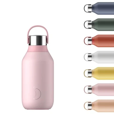 Image of Chilly&#039;s Series 2 Water Bottle Stainless Steel Thermal Bottles with Double Wall Vacuum, Soft Collar &amp; Carry Loop Blush Pink, 350ml