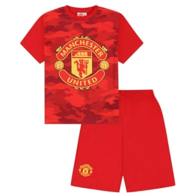 Image of Manchester United Boys Football Club Red Camouflage Short Pyjama Set (8 9 Years)