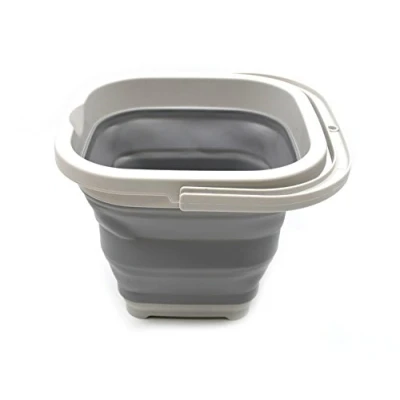 Image of SAMMART 5L Square Collapsible Plastic Bucket Foldable Tub Portable Fishing Water Pail Space Saving Outdoor Waterpot (Grey)