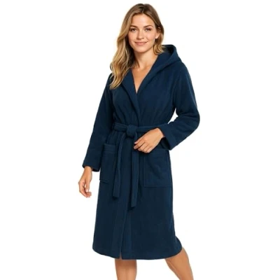 Image of Morgenstern Women&#039;s Terry Towelling Bathrobe 100% Cotton with Hood Long Oeko Tex, Denim Blue, L