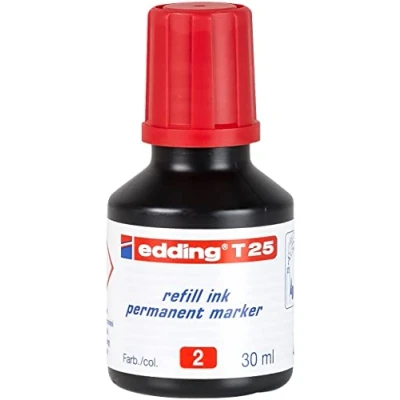 Image of edding T 25 refill ink permanent marker red 30 ml with drop dispensing system, for quick refilling of almost all markers