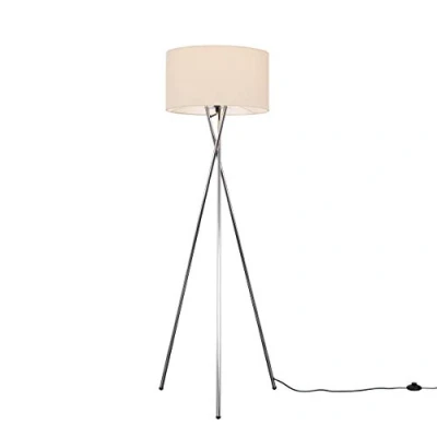 Image of MiniSun Modern Polished Chrome Metal Tripod Floor Lamp with a Beige Cylinder Shade