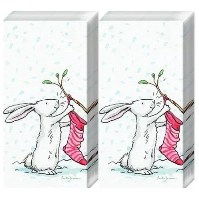 Image of 20 Individual Handkerchiefs Christmas Comic Snow Bunny 2 Packs of 10 Paper Printed Gift