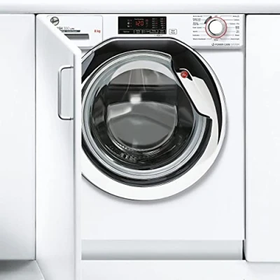 Image of Hoover H Wash 300 HBWS48D1ACE 8Kg 1400 Rpm Integrated Washing Machine, Quick washes, Hygiene cycles, 16 Programmes, White with Chrome door