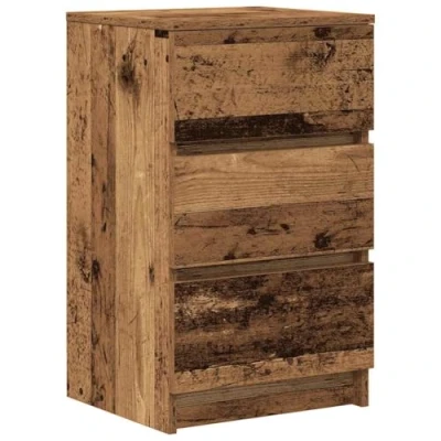 Image of vidaXL bedside cabinet/nightstand engineered wood, 3 drawers, old wood brown, 39x35x65cm, bedroom/living room furniture