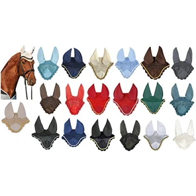 Image of HKM 3387 fly cover, insect protection, ear dark blue/gold, thoroughbred