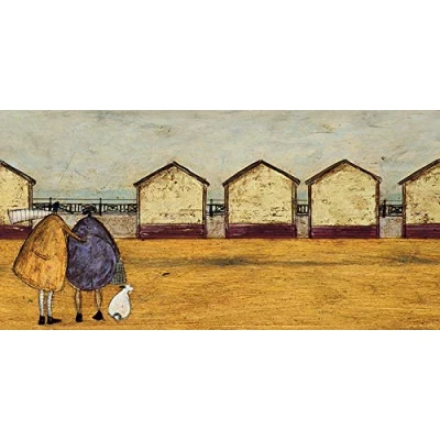Image of Sam Toft (Looking Through The Gap In Beach Huts Canvas Print, Multi Colour, 30 x 60cm