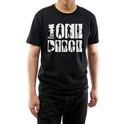Image of GMYG One Piece Anime Luffy Pirate Team Characters Japanese Manga Graphic Print Premium Short Sleeve Men Women 100% Cotton T Shirt (Black, S)