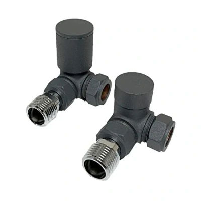 Image of UKDD® Towel Rails Valve Radiators Suitable for Installation of Your Heated Designer Minimalist Central Heating System (Towel Rail Corner Anthracite Valves (Pair))
