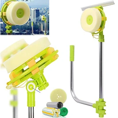 Image of Window Cleaning Tool U Shaped Cleaner Washable External Washer with Telescopic Pole, Adjustable Various Angle, Extendable Kit, 2 in 1 Sponge Squeegee Household Wiper