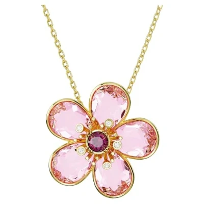 Image of Swarovski Florere necklace, Flower, Pink, Gold tone plated