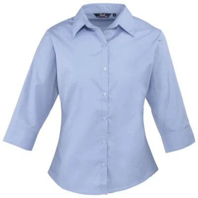 Image of Premier Women&#039;s Sleeve Poplin Blouse Mid Blue 14