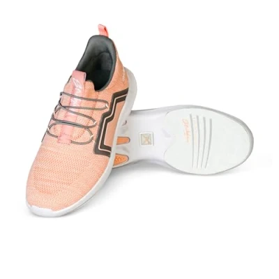 Image of KR Strikeforce The Milan Women&#039;s Athletic Bowling Shoe for Right or Left Handed Bowlers, Coral/Grey, 4.5 UK