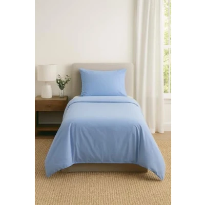 Image of ComfortCare Flame Retardant Bed Linen set, Single size, inc Duvet Cover, Fitted sheet and Pillowcase pair (Blue)