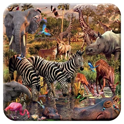 Image of 3D LiveLife Cork Coaster Waterhole from Deluxebase. Lenticular Safari Coaster. Non slip drinks mat with original artwork licensed renowned artist, David Penfound