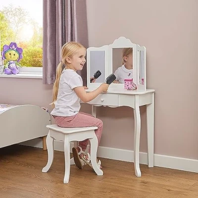 Image of Liberty House Toys Kids White Vanity Table with Stool