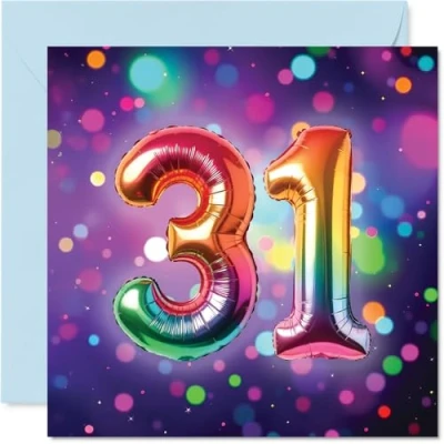 Image of 31st Birthday Cards for Women Men Rainbow Foil Balloon Happy Card 31 Year Old Woman Man Brother Friend Colleague Husband, 145mm Bday Greeting