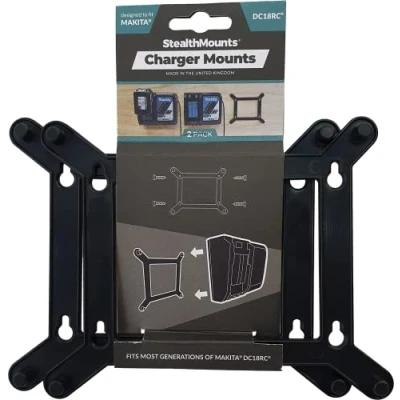 Image of StealthMounts Makita Charger Mount Holder for Wall (Black) 2 Pack (Single Charger)