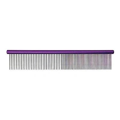 Image of GROOM PROFESSIONAL Spectrum Aluminium Dog Comb 50/50 Grooming for Fine Coats Perfect Small Breeds More Intricate Areas or Finer Purple, 25cm