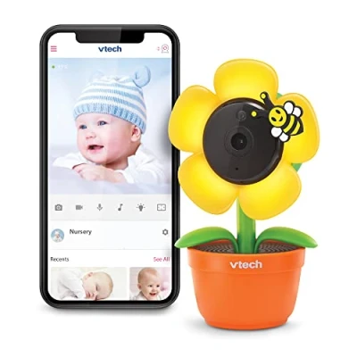 Image of VTech RM9751 Yellow Daisy Smart Wi Fi Baby Camera, iOS &amp; Android Enabled, 1080p Full HD, Privacy Mode Cover, Night Light, Soothing Sounds Lullabies, Two way Intercom,Temperature Sensor, Vision