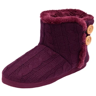Image of DUNLOP Ladies Slippers Comfortable Booties Quality Ankle Memory Foam Boots Indoor Outdoor with Non Slip Sole Knitted Fluffy Lining, Purple Elgin, 3/4 UK