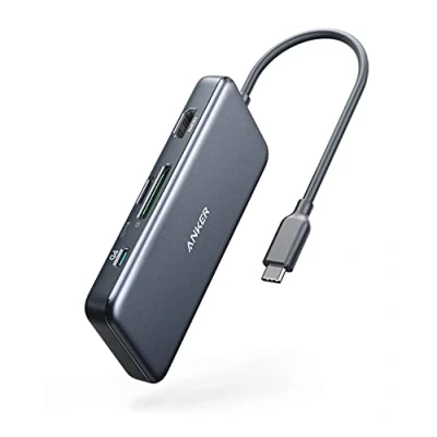 Image of Anker 341 USB C Hub (7 in 1) with 4K HDMI, 100W Power Delivery, and 2 A 5 Gbps Data Ports, microSD SD Card Reader, for MacBook Air, Pro, XPS, More