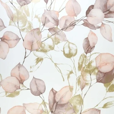 Image of Eucalyptus Flower Blush Pink Wallpaper Metallic Gold Effect Modern Floral Trendy Stylish Feature Wall#