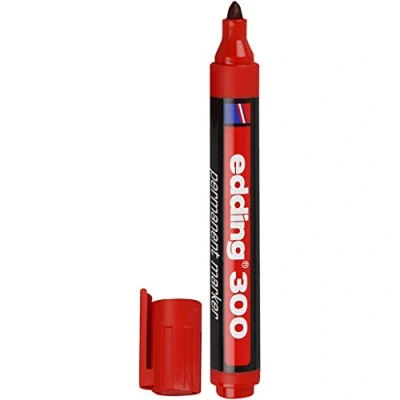 Image of edding 300 Permanent Marker Red 1 Pen Round Tip 1.5 3 mm Waterproof, Quick Drying, Smear Proof Pens for Cardboard, Plastic, Glass, Wood, Metal and Fabric